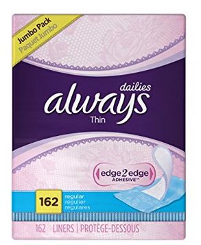  Always Incredibly 超薄护垫 9.5加元（162片，2包），原价 19.98加元
