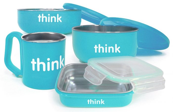  Thinkbaby 蓝色儿童餐具套装 47.99加元，原价 55.27加元，包邮