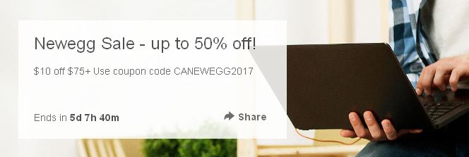  Newegg eBay网店全场家电、笔记本电脑、电子产品等5折起特卖，满75加元立减10加元！