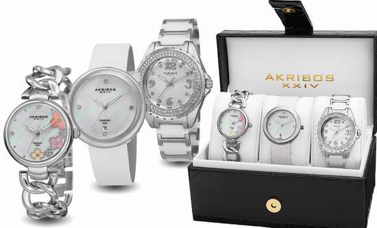  售价大降！历史新低！Akribos XXIV AK887SS 女式钻石时尚腕表两件套礼盒装3.6折 47.75加元限时特卖并包邮！