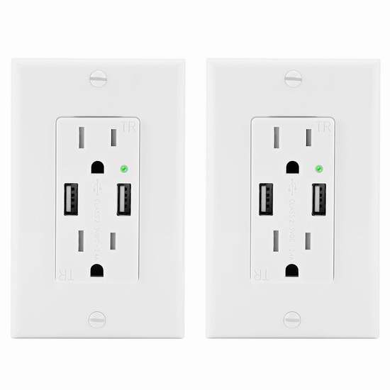  Bestten 15A/2500W 双USB充电口 电源插座2件套 39.09加元限量特卖并包邮！