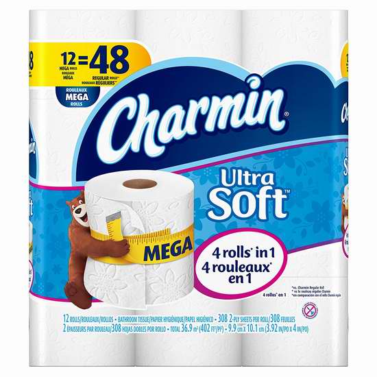  Charmin 4 in 1 Mega 超软/超强 双层卫生纸12卷装 10.99加元限时特卖！