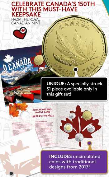  2017加拿大国庆150周年纪念币礼品装5件套 21.95加元销售并包邮！