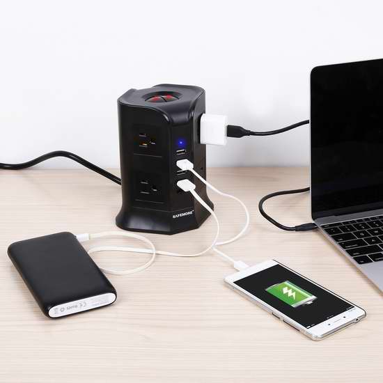  Safemore Smart 8 插座 + 4 USB智能充电 电涌保护插线座 28.89加元限量特卖！