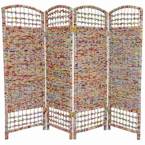  历史新低！Oriental Furniture 4英尺 四折式杂志彩页编织屏风2.5折 63.49加元限时清仓并包邮！