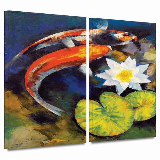  历史新低！Art Wall 锦鲤戏睡莲池 36x24英寸风景帆布装饰画两件套1.4折 32.98加元限时清仓！