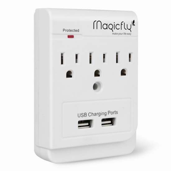  Magicfly Power 3 插座 + 2 USB充电 电涌保护 插座充电器 13.59加元限量特卖！