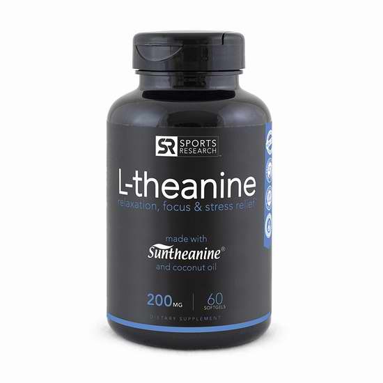  Sports Research Suntheanine L-Theanine 茶氨酸胶囊（200mg*60粒） 24.95加元