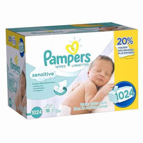  Pampers 帮宝适 敏感 婴幼儿湿巾纸（1024抽） 20.73加元包邮！