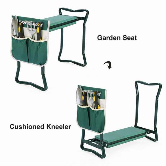  SONGMICS 便携式多用途庭院折叠凳/跪凳+园艺工具袋 22.94加元限量特卖！