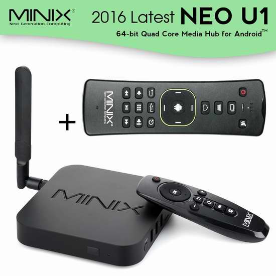  Minix Neo U1 4K 超高清四核流媒体播放器/网络电视机顶盒+ A2 Lite空中飞鼠/鼠标键盘遥控器套装 144.41加元限量特卖并包邮！