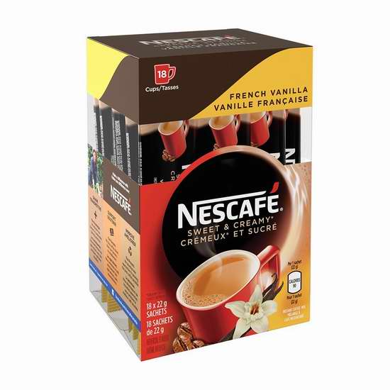  Nescafé 雀巢 香甜奶油法式香草/原味 免煮速溶咖啡（18小袋装） 4.97加元！2种口味可选！