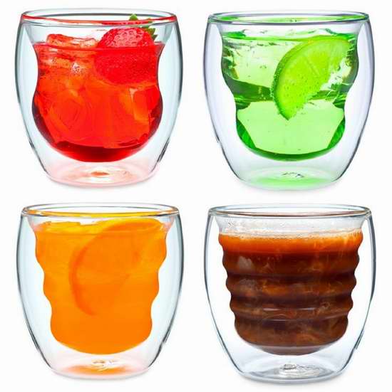  白菜价！Ozeri Curva Artisan 系列双壁玻璃杯4件套2.7折 10.95加元清仓！
