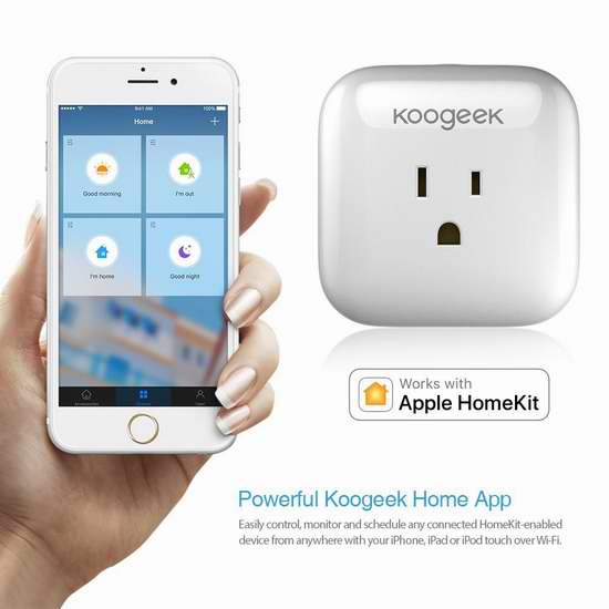  独家：历史最低！Koogeek Homekit 智能远程遥控插座 29.99加元限时特卖并包邮！黑、白两色可选！
