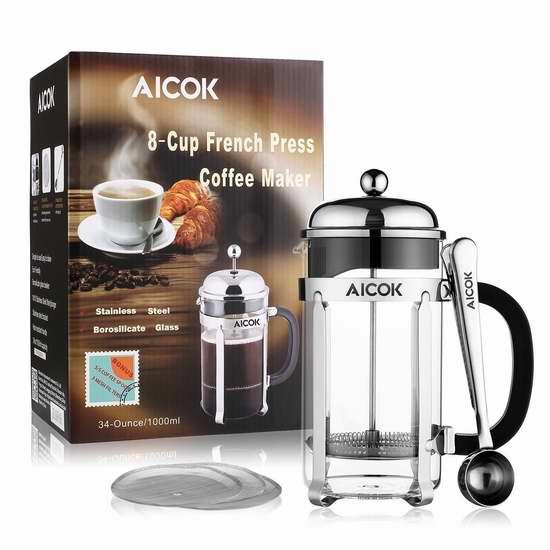  Aicok French Press 法式/法压咖啡/茶水 玻璃滤压壶 19.54加元限量特卖！