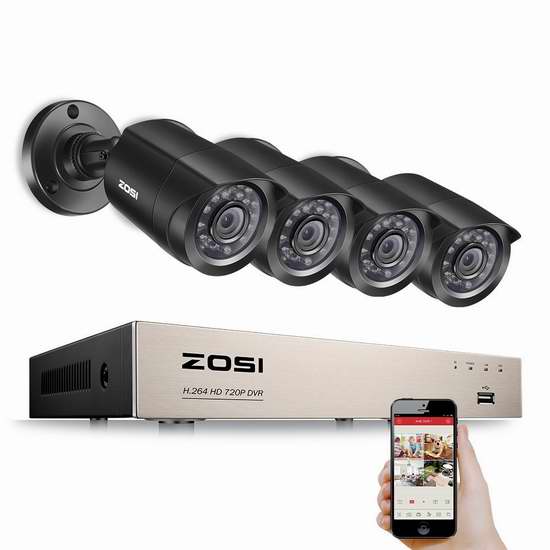  ZOSI HD-TVI 720P 4路高清监控系统 88.79加元限量特卖并包邮！