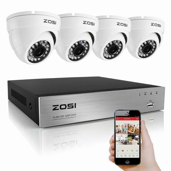  ZOSI 720P HD DVR 4路高清监控系统 94.34加元限量特卖并包邮！