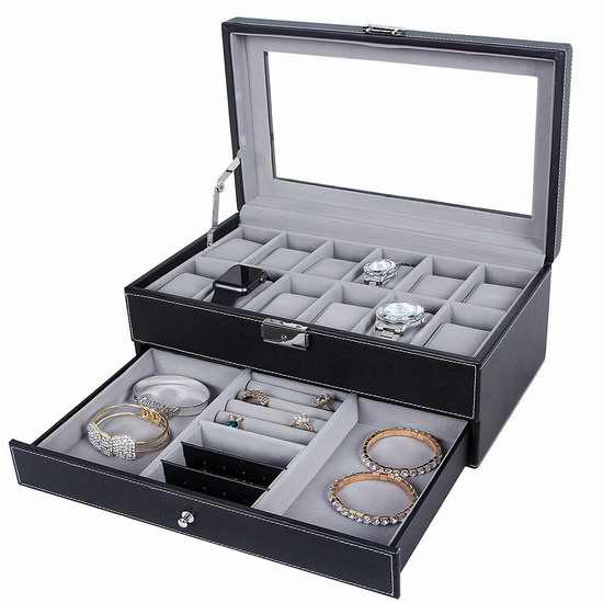  SONGMICS UJWB012 人造革手表珠宝首饰收纳盒 31.44加元限量特卖并包邮！