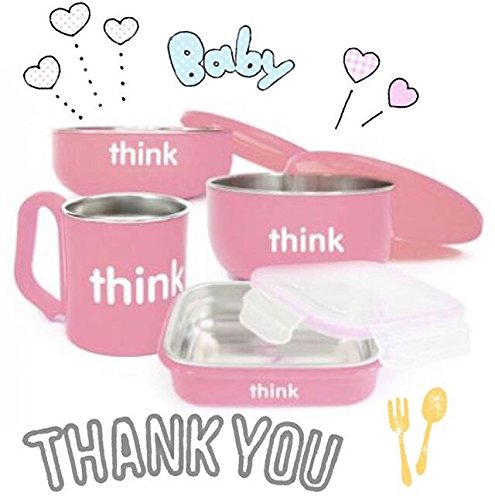  高颜值！Thinkbaby 粉色儿童餐具 47.99加元，原价 55.27加元，包邮