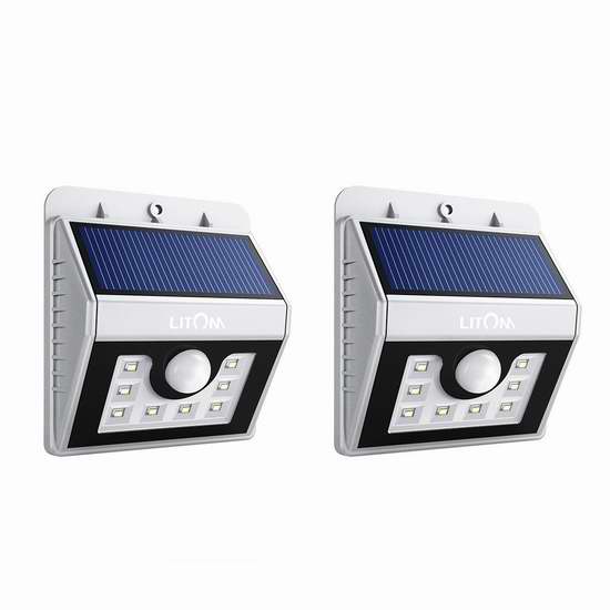  Litom 8 LED 太阳能防水运动感应灯2件套 28.99加元限量特卖并包邮！