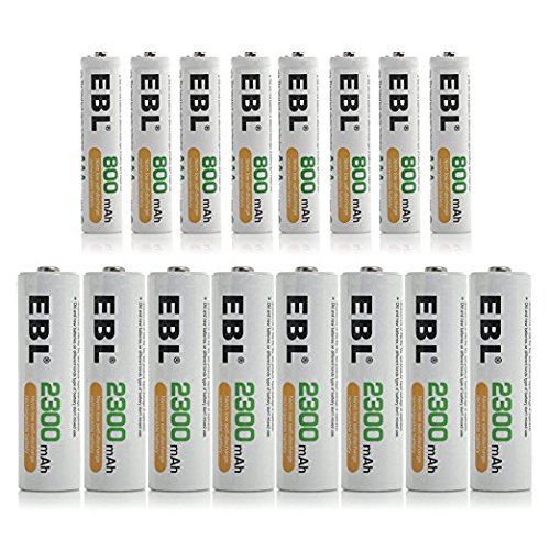  EBL 800/2300mAh Ni-MH AA/AAA镍氢充电电池8+8只装 29.99加元限量特卖！
