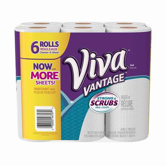  历史新低！Viva Vantage Choose-A-Sheet 厨房用纸6卷装 1.8加元限时特卖！
