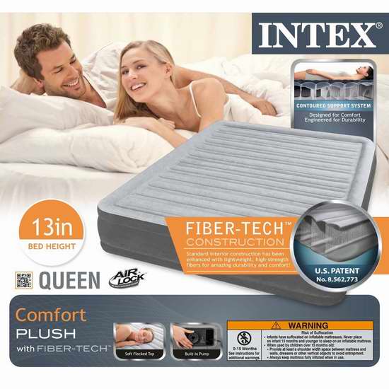  近史低价！Intex Comfort Plush Mid Rise Dura-Beam 13英寸加高Queen充气床4.6折 59.93加元包邮！