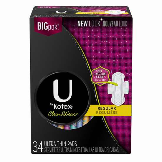  精选 U by Kotex 卫生巾、卫生棉条特价销售！额外立减1加元！折后低至1.09加元！