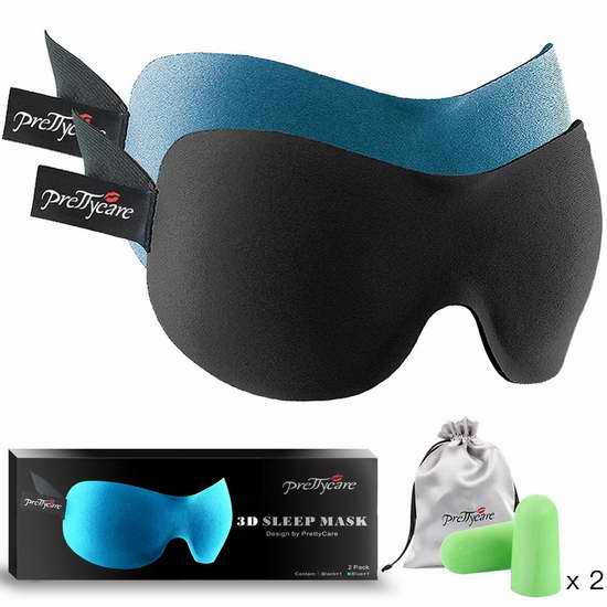  PrettyCare 3D 记忆海绵睡眠眼罩2件套 12.95加元！