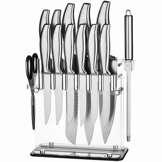  OMorc 食品级不锈钢 专业厨房刀具14件套 57.79加元限量特卖并包邮！
