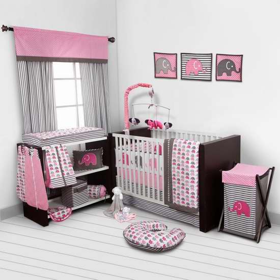  历史新低！Bacati 大象主题 纯棉粉红婴儿床上用品10件套 133.39加元限时特卖并包邮！