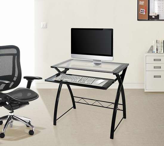  历史新低！Bello CD8855 黑色时尚钢化玻璃电脑桌3折 54.41加元限时特卖并包邮！
