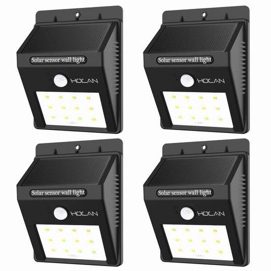  Holan 12 LED 太阳能防水运动感应灯4件套 33.14加元限量特卖并包邮！