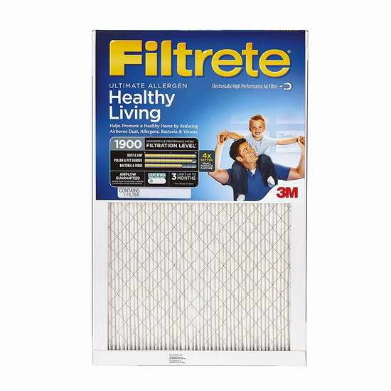  历史新低！Filtrete UA01DC-6 1900 MPR PM2.5 终极防过敏 家庭空调暖气炉过滤网（16 x 25 x 1，6个装）5.1折 92.94加元限时特卖并包邮！购买3套额外再打9折！