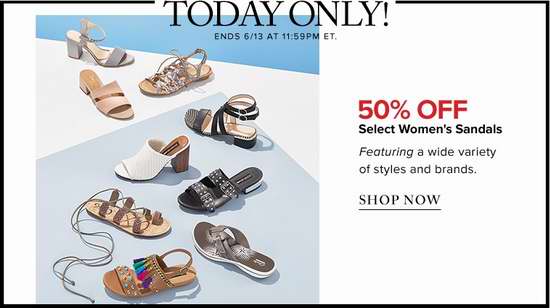  今日闪购：精选多款 Clarks、Franco Sarto、Fergalicious 等品牌女式时尚凉鞋全部5折限时特卖！