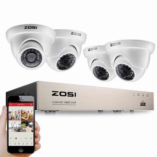  ZOSI 1080P HD DVR 4路高清监控系统 102.84加元限量特卖并包邮！