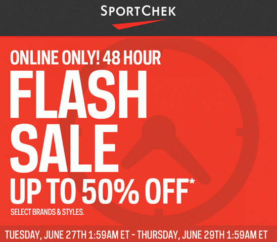  Sport Chek 48小时闪购！精选104款 Adidas、Under Armour、Nike 等品牌成人儿童运动鞋、运动服等5折起限时特卖！