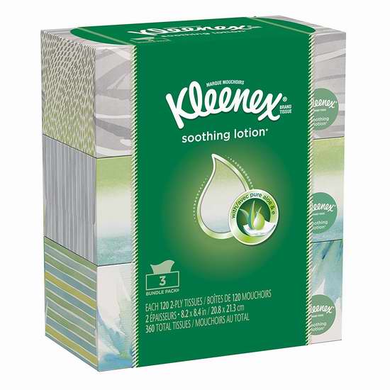  Kleenex 舒洁 柔滑面巾纸/抽纸（120抽x3盒）超值装 4.64加元！