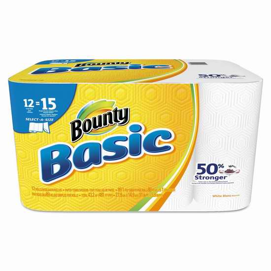  历史新低！Bounty 92972 Basic Select-A-Size 厨房用纸12卷 9.93加元！