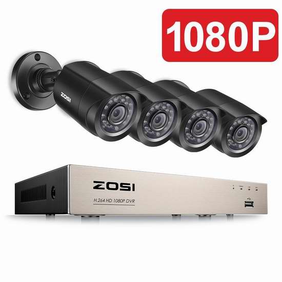  ZOSI 1080P HD TVI DVR 4路高清监控系统 111.34加元限量特卖并包邮！
