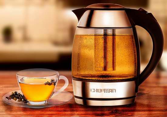  Chefman RJ11-17-TI 1.8升 烧水/泡茶二合一 玻璃电热水壶5折 29.98加元！