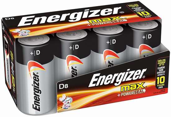  Energizer Max Alkaline D号高能电池8件套 8.53加元，原价 11.88加元