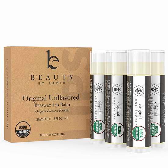  Beauty By Earth 100％纯天然蜂蜡唇膏4件套12.99加元特卖！