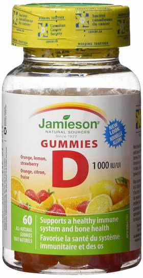 历史最低价！Jamieson 健美生 维生素D 果味软糖（1,000 IU，60粒） 8.64-9.09加元！