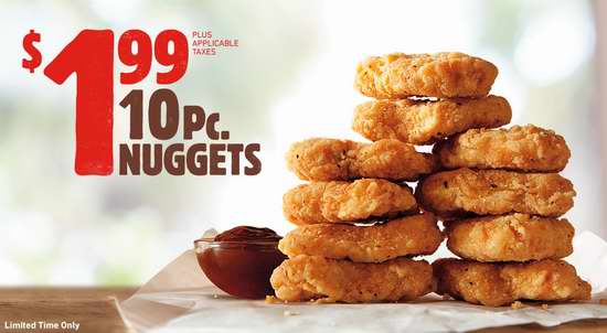  Burger King 汉堡王 10个炸鸡块仅需1.99加元！Mix & Match任选2个汉堡仅需6加元！