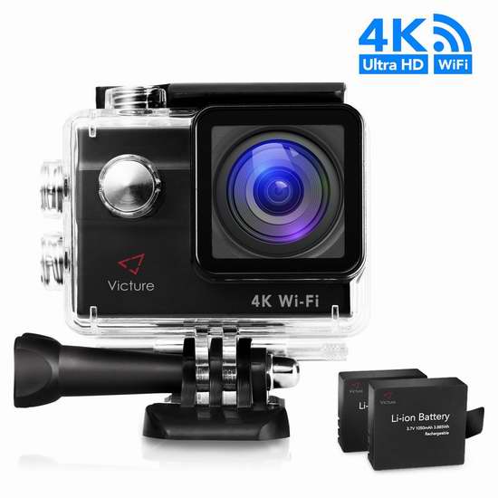  Victure 4K 20MP 超高清超大广角WIFI运动摄像机+双锂电池 67.99加元限量特卖并包邮！