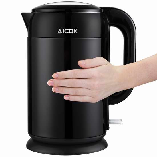  Aicok 1.7升全不锈钢双壁保温 黑色电热水壶3.4折 30.59加元限量特卖并包邮！