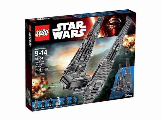  LEGO 乐高 75104 星球大战 Kylo Ren穿梭机 89.99-99.99加元（1005pcs），原价 149.99加元，包邮！
