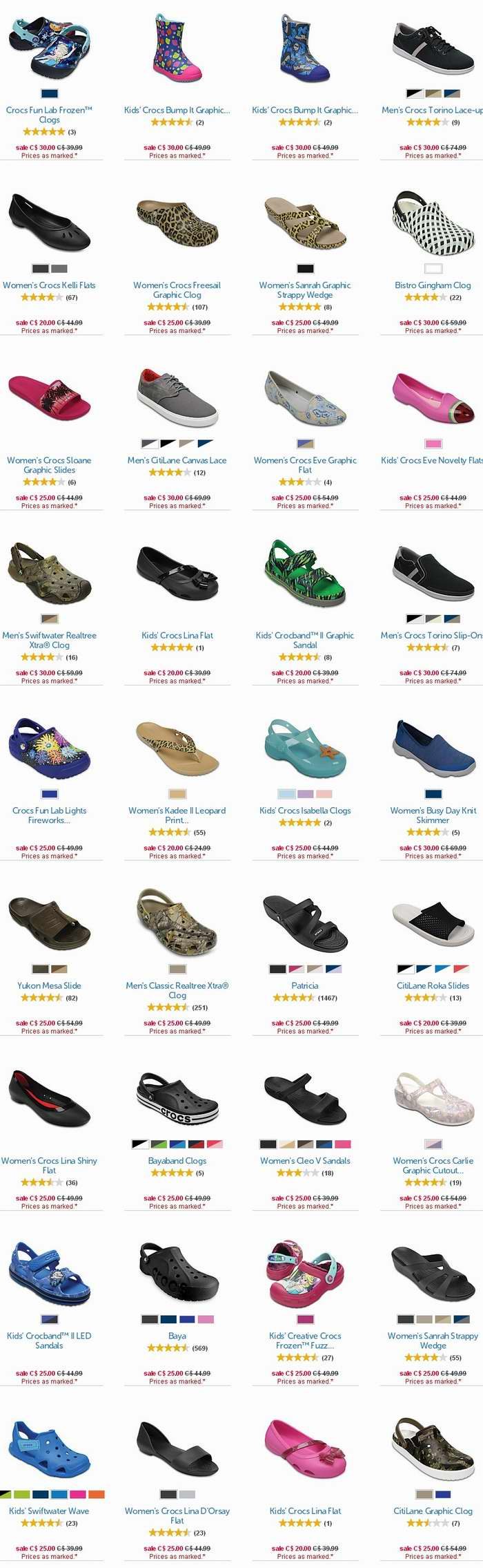 Crocs 卡洛驰洞洞鞋 精选169款成人儿童鞋靴清仓！全部仅售20-30加元！额外最高立减20加元！