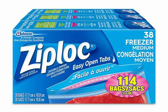 Ziploc 双层夹链 中号冷冻保鲜袋114件套 9.47加元！